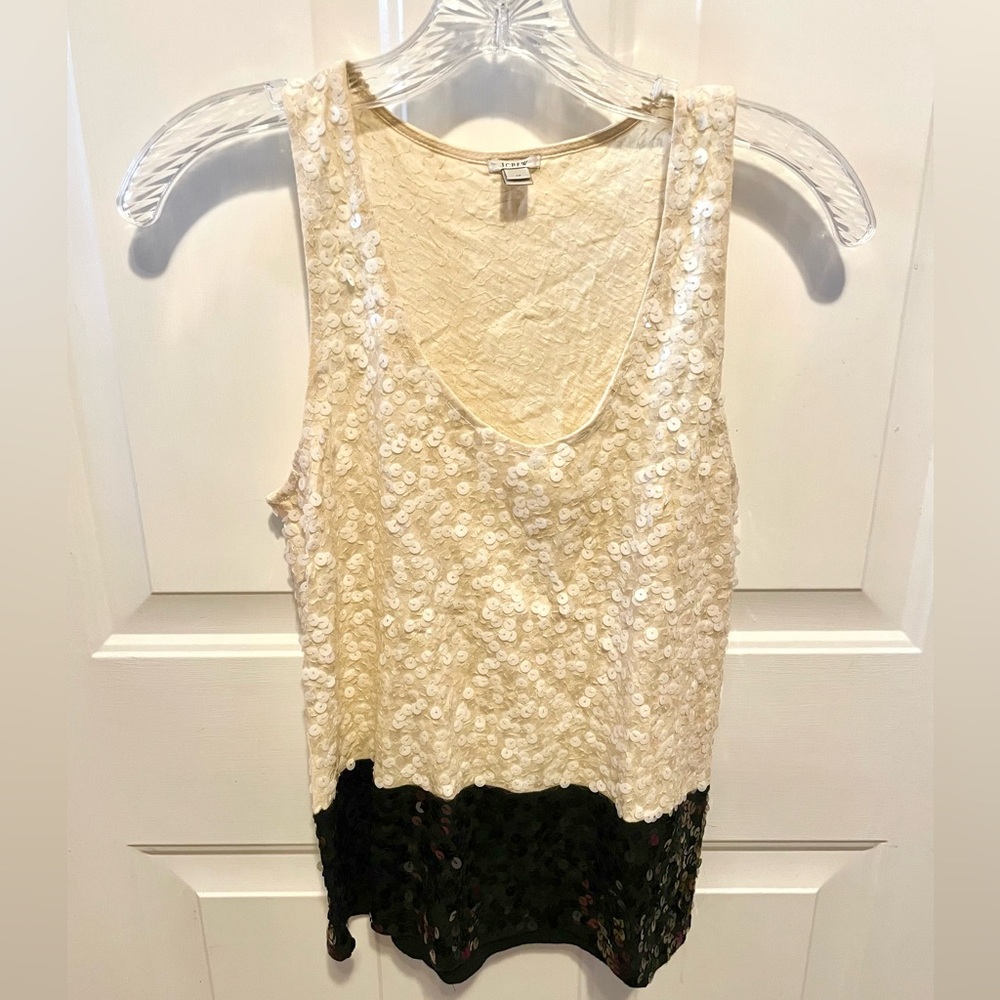 J.Crew cream/black cotton/silk sequin color block tank